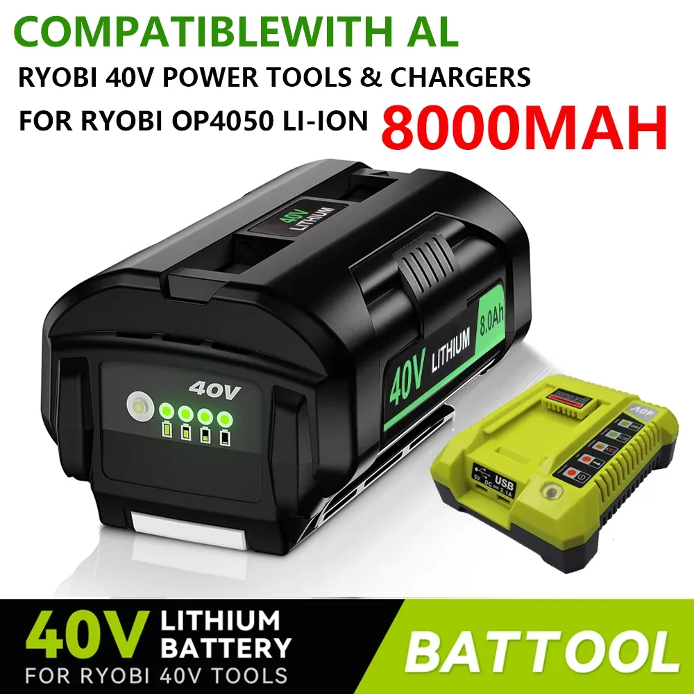 

8000mAh 40V Lithium Ion Battery for Ryobi Series Cordless Power Tools op4040 op4026 op4030 op4050 op4060a op40201 op40301