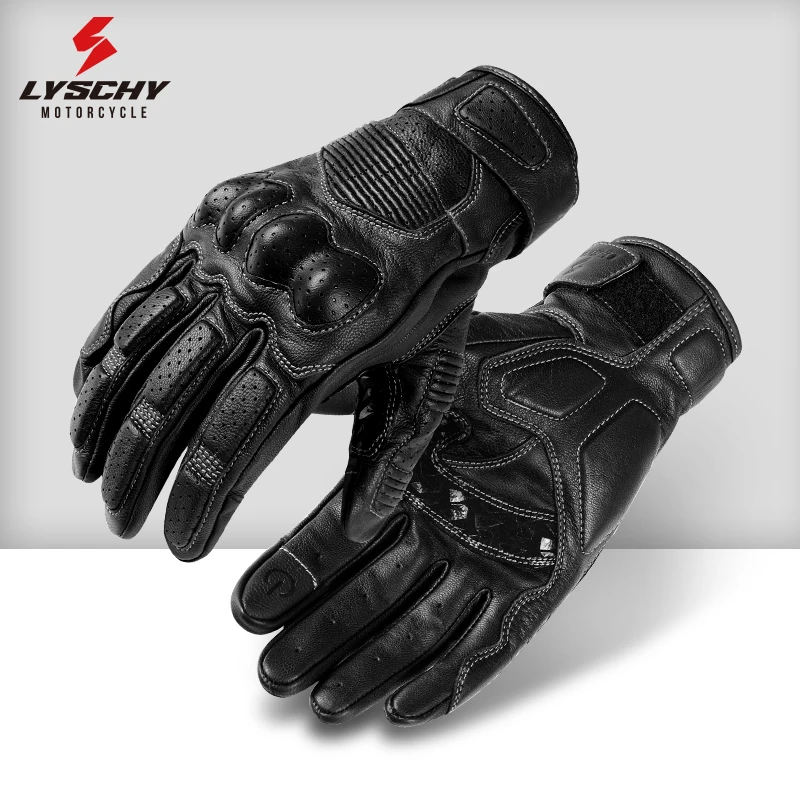 

Newest LYSCHY Four Season Genuine Leather Riding Gloves Breathable Comfortable Goatskin Full-finger Motorcycle Gloves