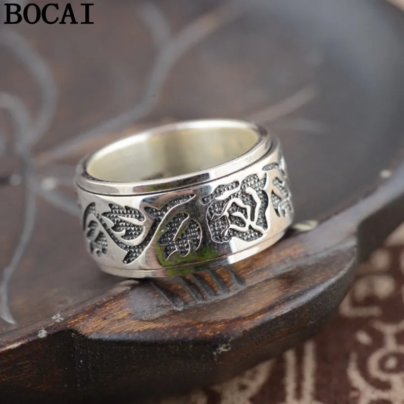BOCAI NEW S925 Sterling Silver Jewelry Wholesale Antique Style Jewelry Lovers Transfer Ring