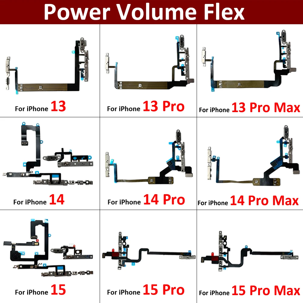 New For iPhone 13 14 15 Pro Max Mini Plus Power Volume Buttons Key Switch Flex Cable With Metal Material Replacement Parts