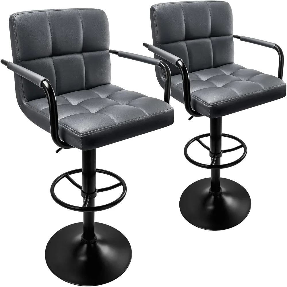 

Bar Stools Set of 2 Bar Chairs with Arms Grey Bar Stool with Back Swivel barstools Counter Height Stools Adjustable