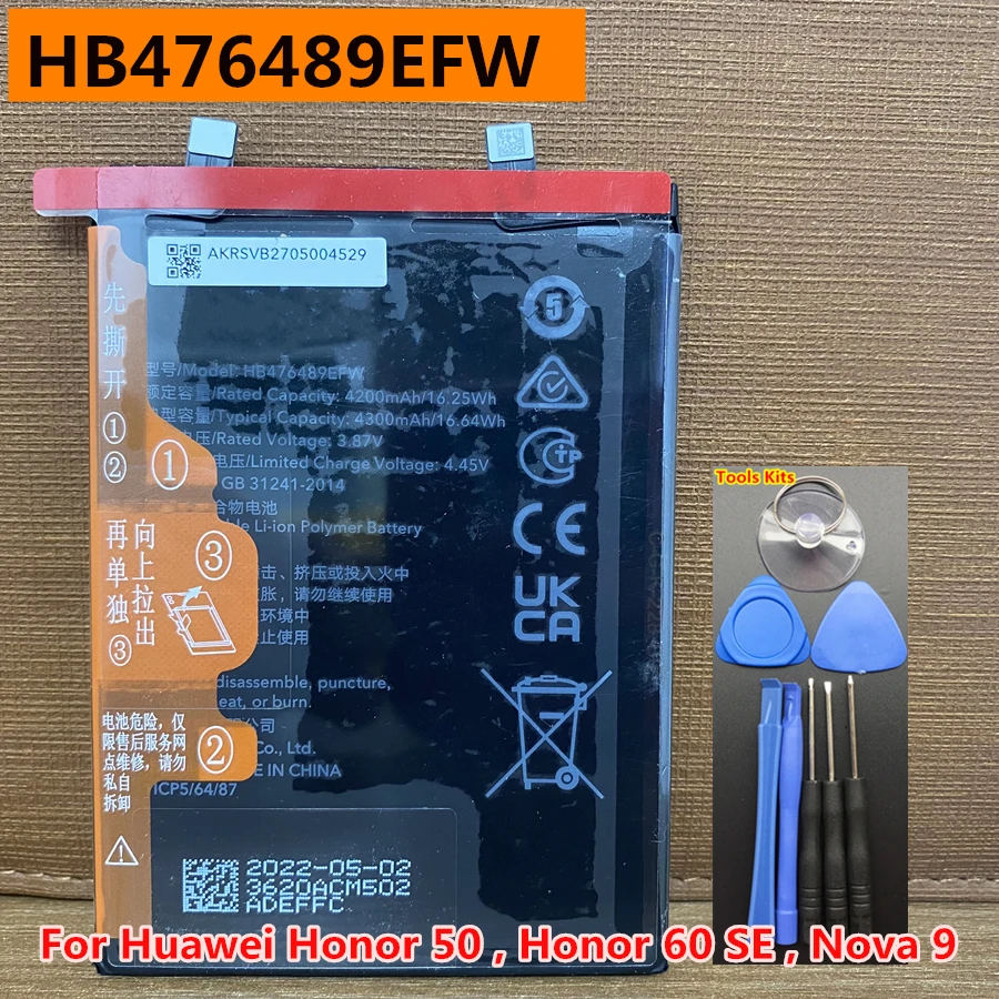 Original HB476489EFW 4200mAh Battery For Huawei Honor 50 , Honor 60 SE ,Hi Nova 9 , NAM-AL00 , NTH-AL00 ,GIA-AN00 Mobile Phone