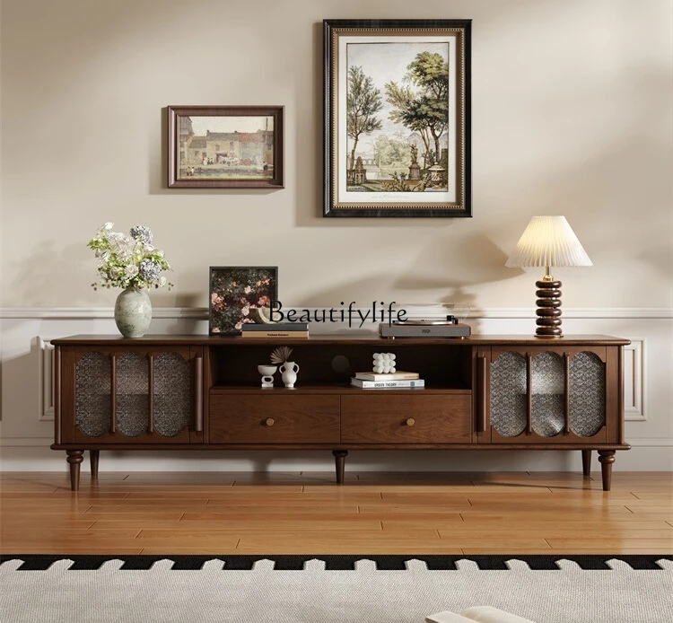 

Medieval solid wood TV cabinet light luxury high sense French retro TV high cabinet
