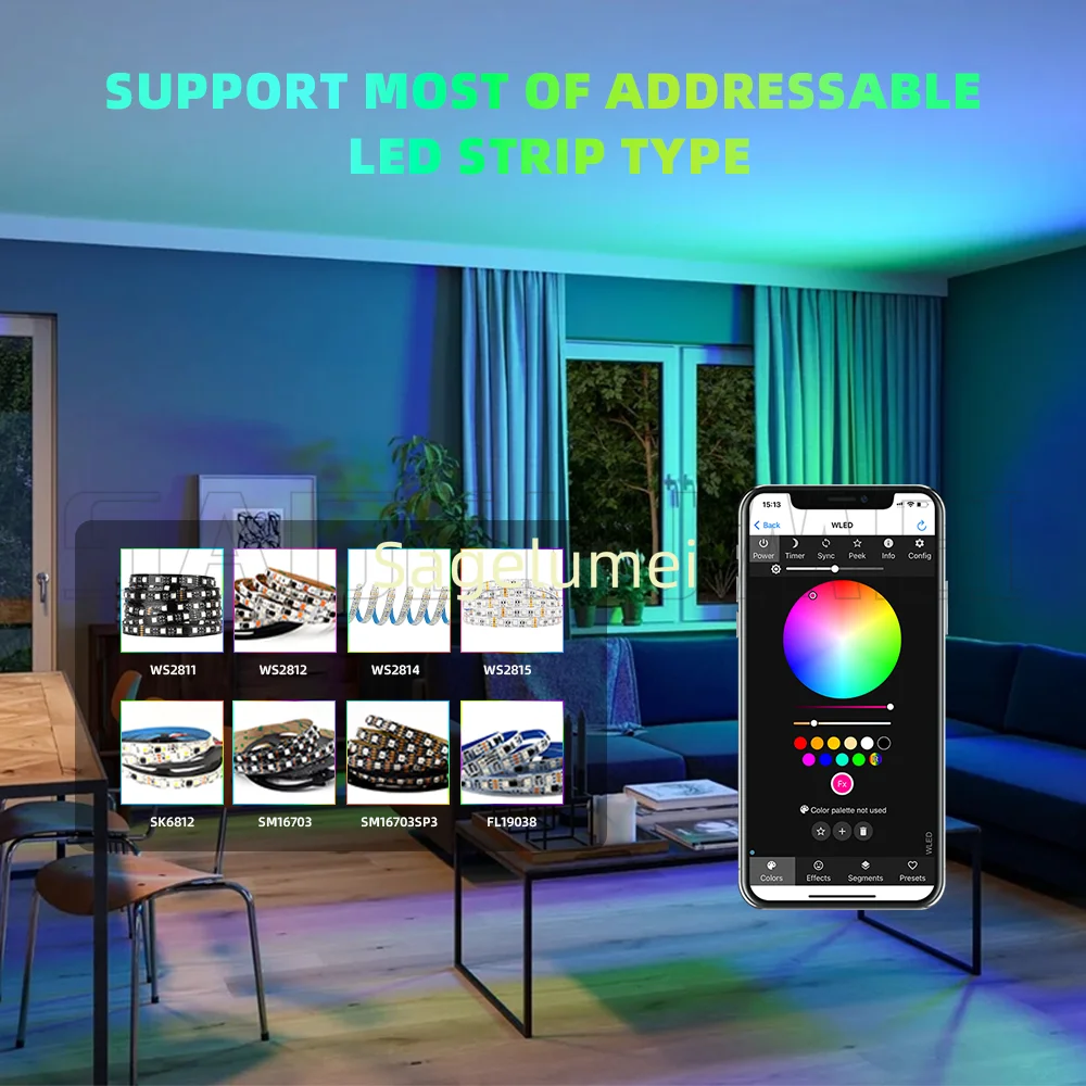 DC5V-24V USB Wled Control Powered Maximum 16A with Fuse 800IC WS2811/ws2812/APA102 DIY ESP8266 WLED Digital LED Strip Controller