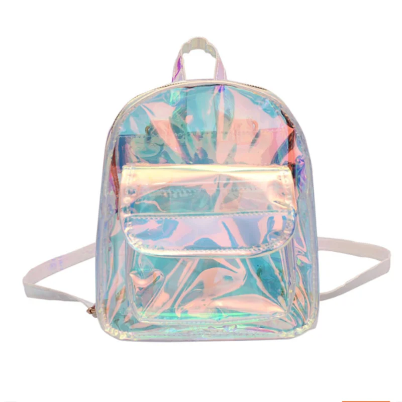 Mochila transparente de PVC para mujer, bolsa Ita Harajuku, escolar, Kawaii, holográfica