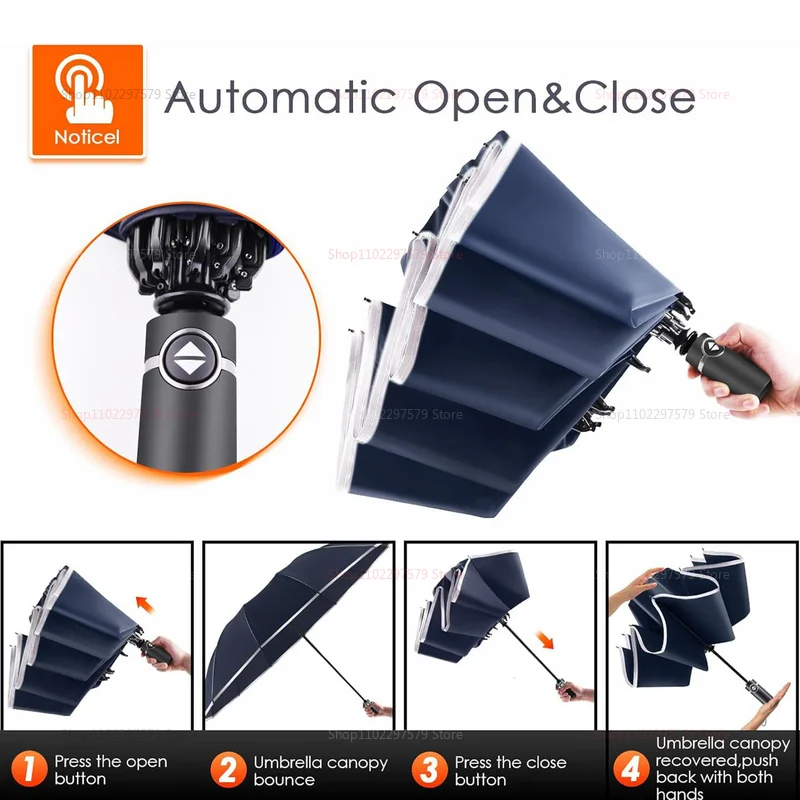 10Ribs الرجال النساء مظلة التلقائي بالكامل عكس مظلة قابلة للطي مع يندبروف عاكس شريط الأشعة فوق البنفسجية المظلات