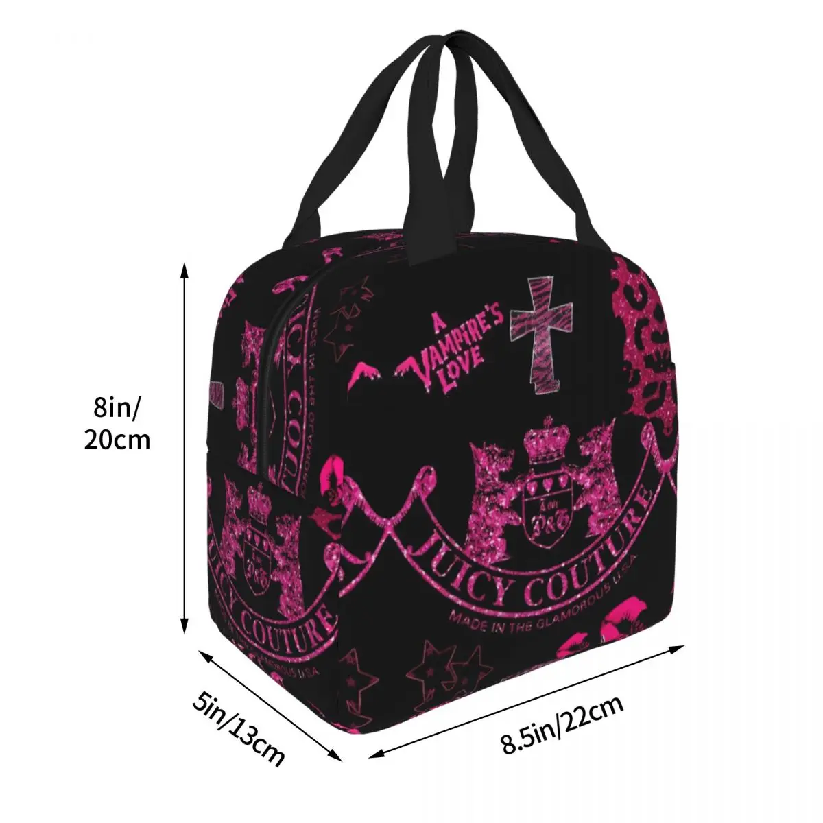 Juicy-Couture Portable Lunch Bag Food Thermal Box Durable Cooler Lunchbox with Shoulder Strap Picnic Bag Office