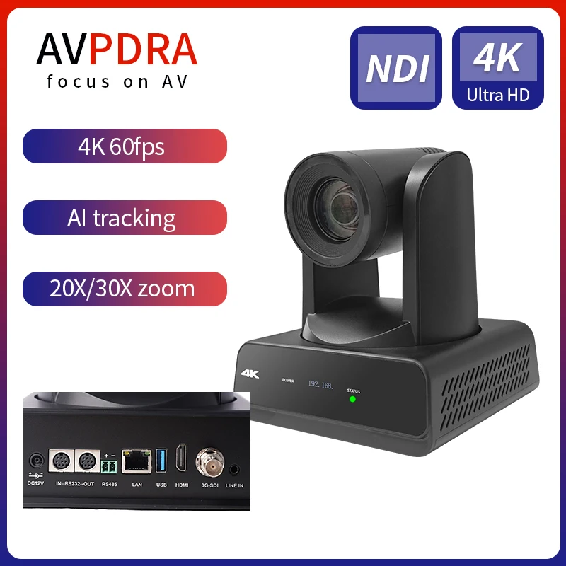 

AVPDRA 4KP60 AI Tracking PTZ Camera 20X/30X Support NDI PoE HDMI+SDI+USB3.0+IP Streaming video output