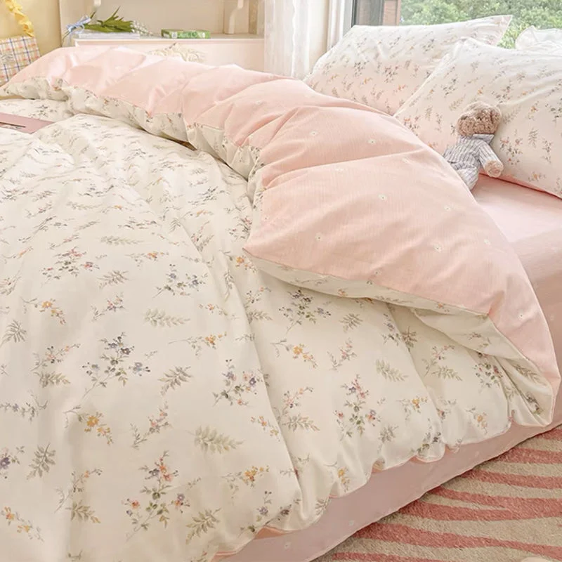 Juego de ropa de cama de flores rosas Ins, Sábana plana, funda de edredón, ropa de cama nórdica Twin Full Queen, juegos de cama para niño y niña,