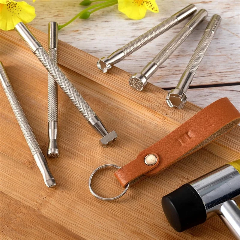 LICE-6 قطع ختم جلدي، أدوات تثقيب وختم الجلود المصنوعة من سبائك الصلب لتصميم حرفي من الجلد - فضي