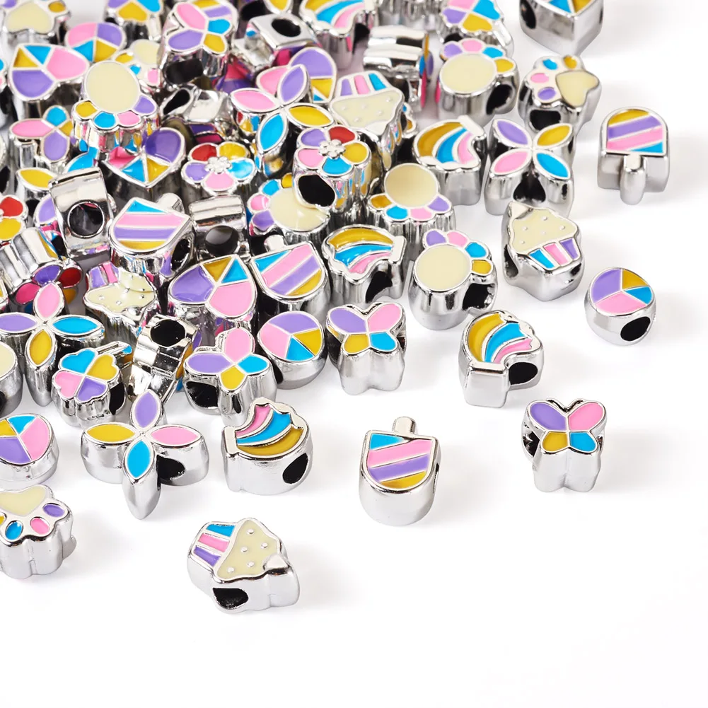 

66pcs Rainbow Color CCB Plastic Beads Mix Style Enamel Large Hole Bead European Spacer Bead Snake Chain Bracelet Jewelry Making