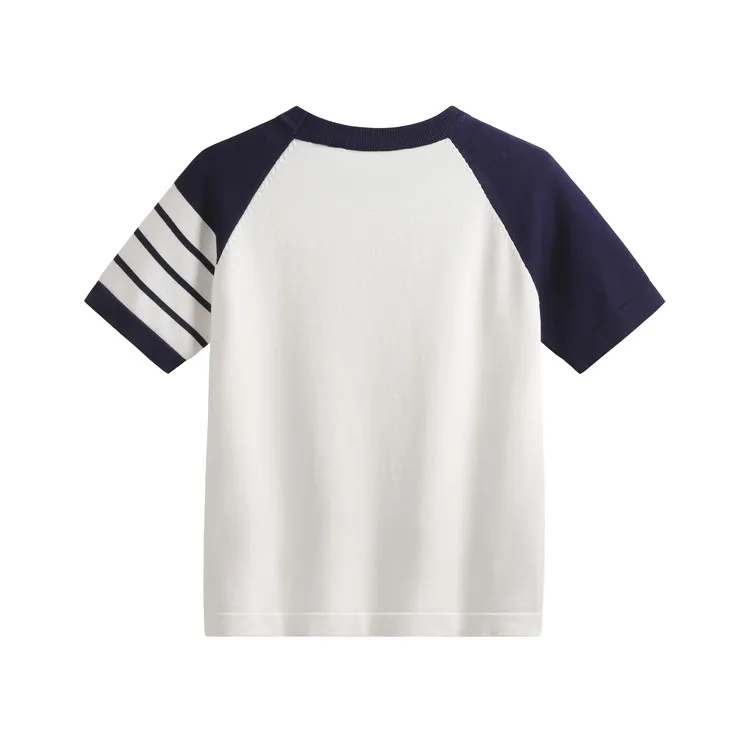 

Summer Thin Ice Silk Knitted ort Sve T-irt round Ne Striped Color Blo College Sle Women's Loose Fit Regular Length
