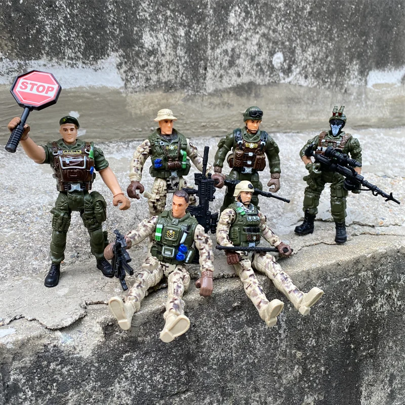 Figura de acción de soldados del ejército, juguete con arma, figuras militares, juego de soldados militares móviles, modelo heroico, regalos para niños, 6 piezas