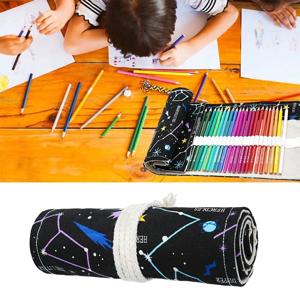 

24/36/48/72 Holes School Office Supplies Roll Up Pouch Starry Sky Printing Pen Curtain Pen Bag Pen Case Stationery Organizer