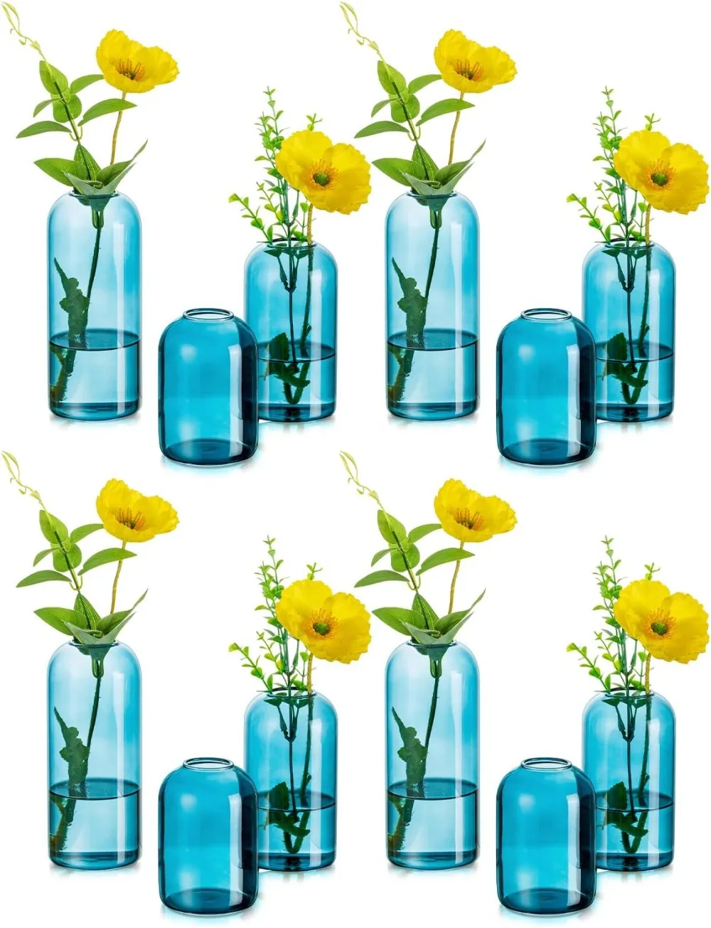 

Glass Bud Vases for Flowers - Hewory Blown Modern Small Glass Vases for Centerpieces Set of 12, Mini Blue Bulk Flower Vase for