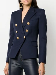 Mulheres Classic Slim Fitting Metal Lion Buttons Blazer, jaqueta de designer, trespassado duplo, exterior, S-5XL, alta qualidade, nova moda, 2022