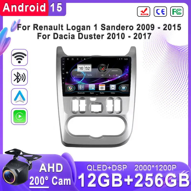 Android 15 For Renault Logan 1 Sandero 2009 - 2015 For Dacia Duster 2010 - 2017 Car Radio Multimedia Video Head Unit No 2Din DVD