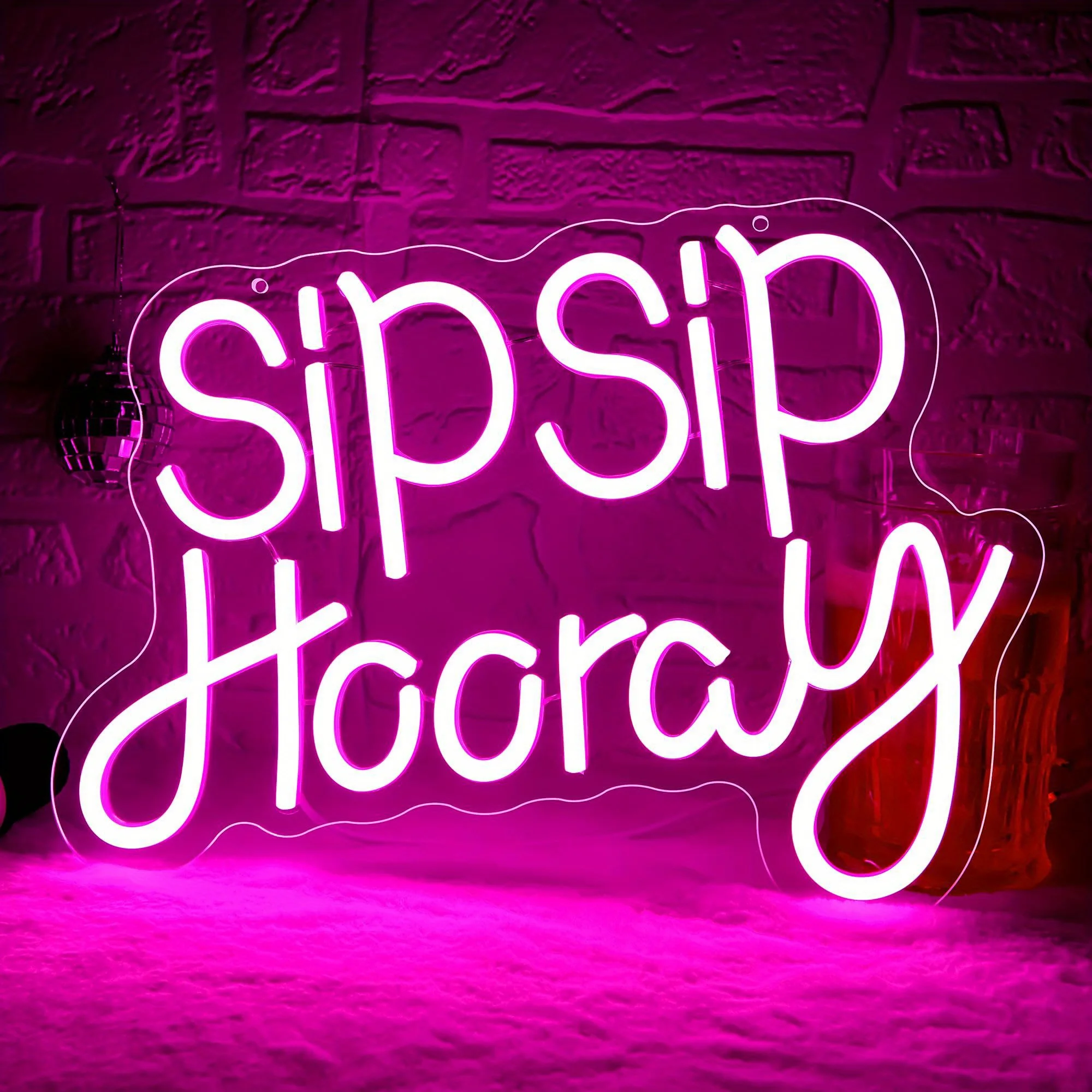 

Светодиодный неоновый SipSip Hooray, светодиодный неоновый светодиод с регулируемой яркостью и питанием от USB, подходит для баров, вечеринок, украшения стен игровой комнаты