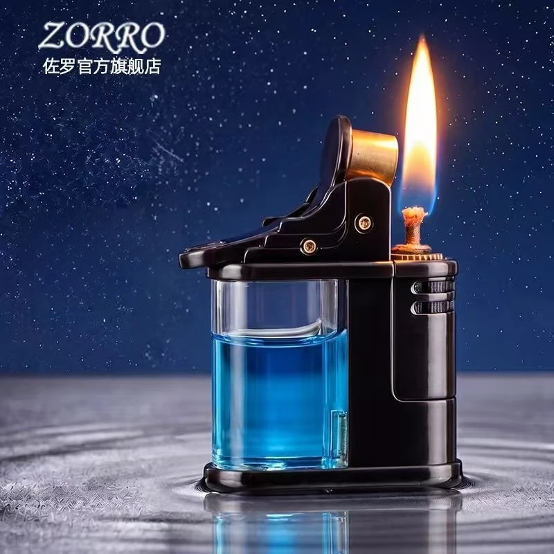 ZORRO Visual Transparent Fuel Tank Kerosenes Lighter Metal Men's Three-Color Creative Kowtow Machine High-End Gift