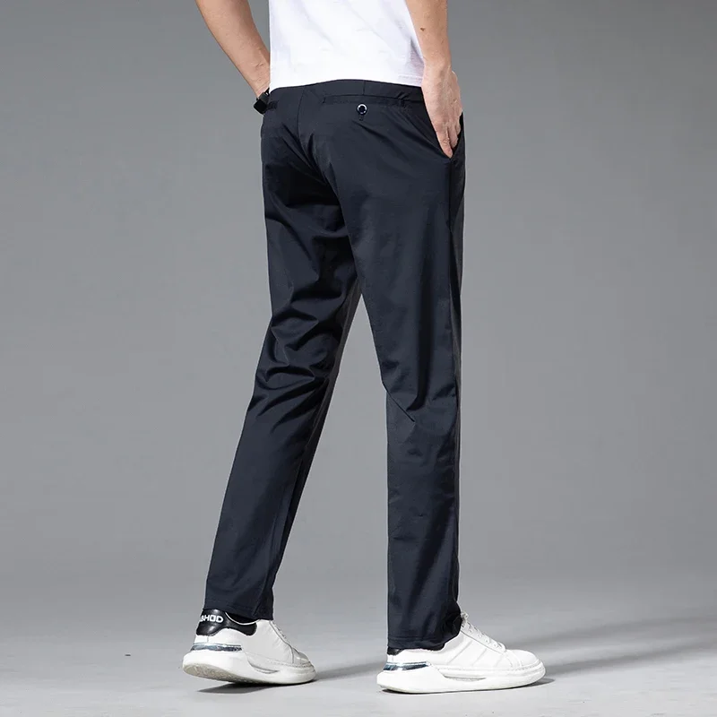 Summer Ultra-thin Ice Silk Quick-drying Casual Pants Male Gray Black High Elastic Straight Draped Men\'s Business Casual Trousers