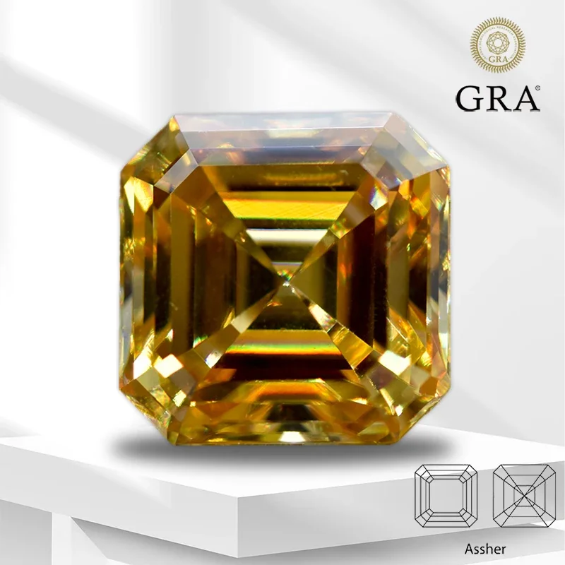 

Moissanite Stone Champagne Color Asscher Cut For Pass Diamond Tester Top Charms Jewelry Making Materials With GRA Certificate