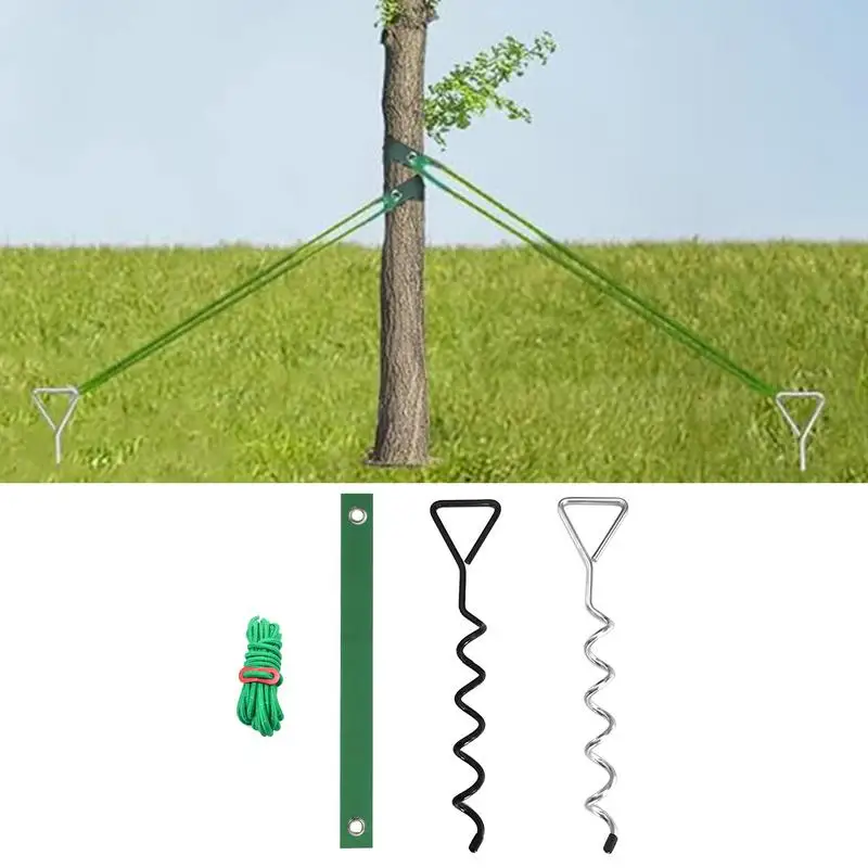 Tree Stake Kit Anchor Support Kit For Young Tree Leaning Sapling Straightening Kit Include 3Pcs Stakes 3Pcs Straps 3Pcs Ropes