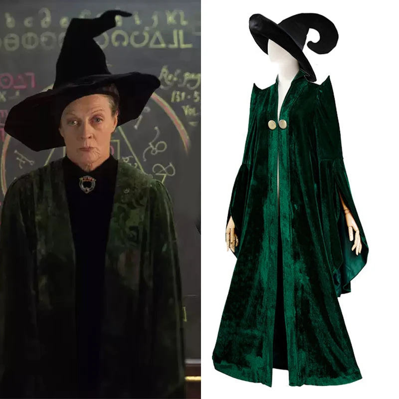 Minerva McGonagall Professor Kostüm Hogwarts Schule Hexerei Zauberer Magie Gewand Robe Gotisches Kleid Frauen Hexen-Outfit