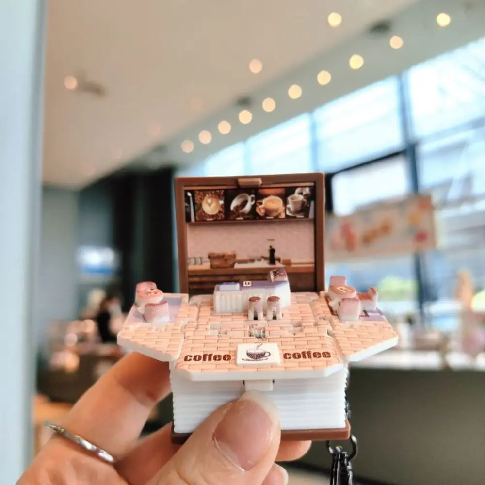Milk Tea Shop Mini 3D Book Keychains Foldable Novelty Finger Bag Funny Pendant Handheld Ornaments Educational Science Doll