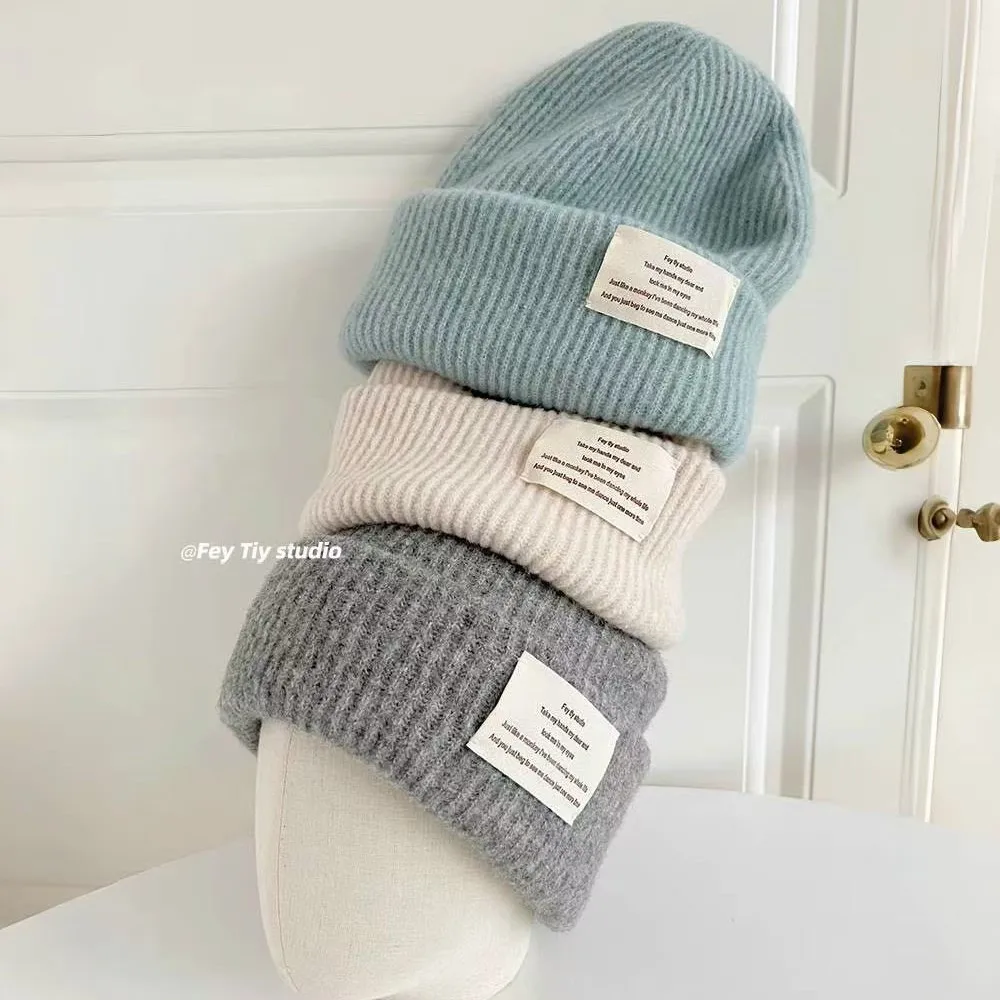 

Wool Knitted Beanie Autumn And Winter Woolen Hat For Men And Women Warm Ear Protection Cold Hat Solid Color Pullover Knitted Hat