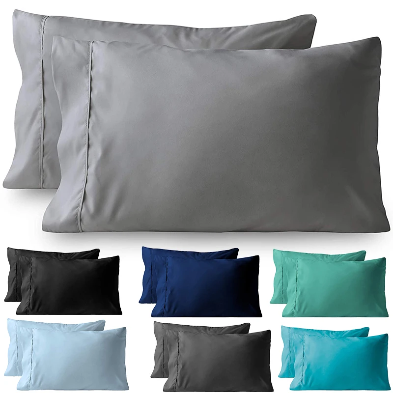 

Queen King Pillowcase Cotton Polyester Solid for Bed Pure Thick Envelope Pillow Case Cover Soft Sleep Standard Size One Piece