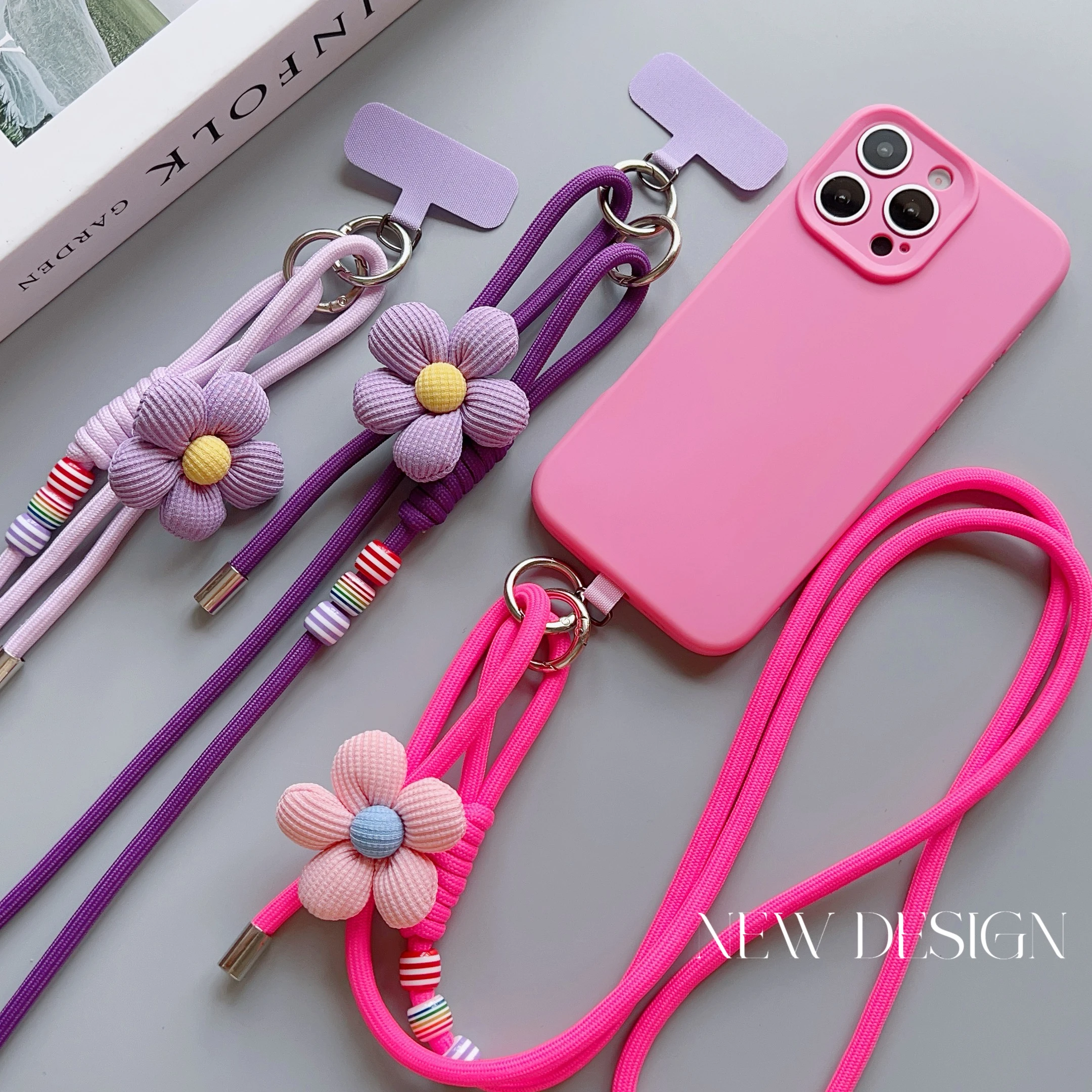 Fashionable Flower Double-Sided Adjustable Mobile Phone Universal Lanyard, Diagonal Long Lanyard Anti-Loss Hanging Piece