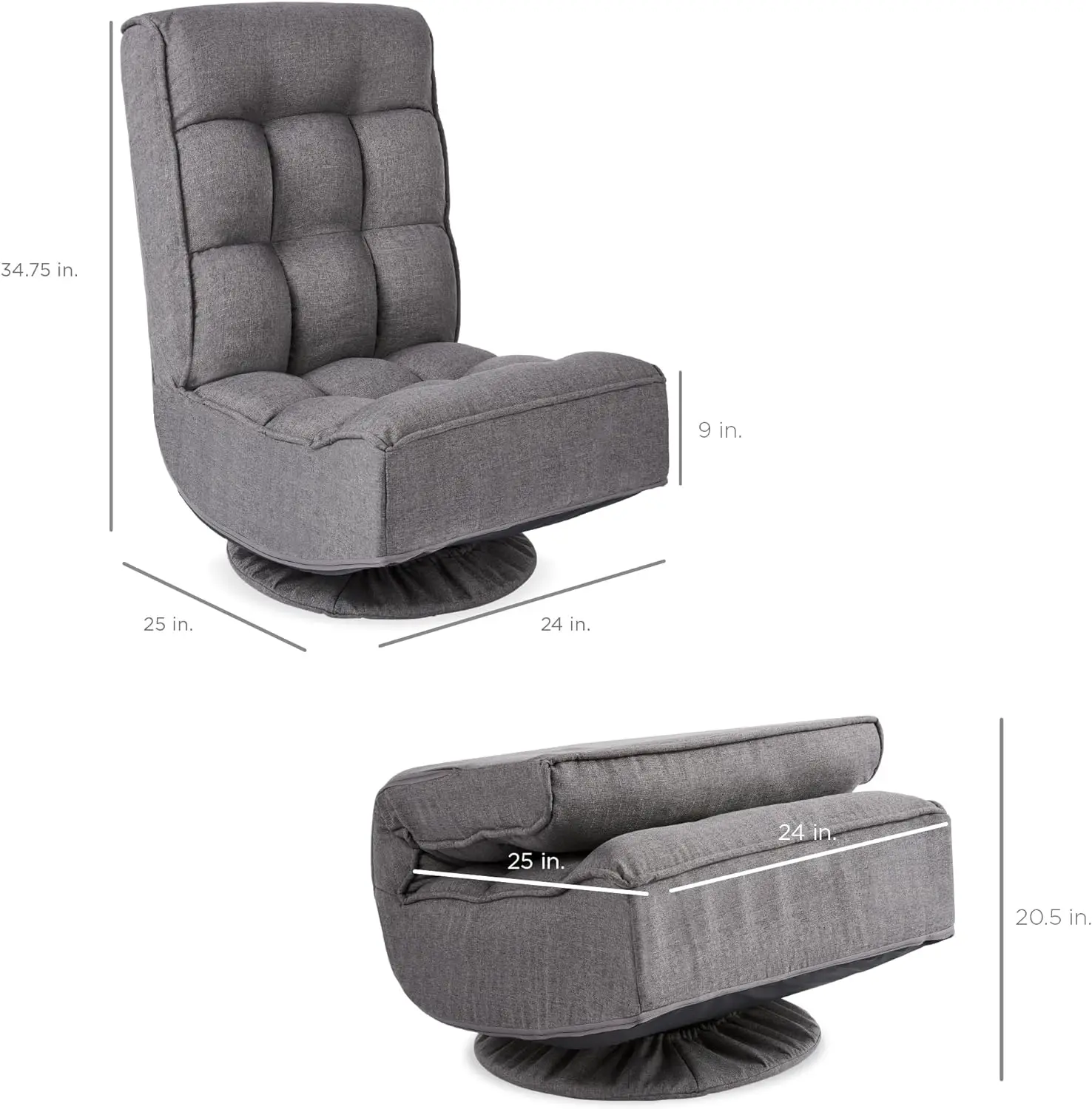 Comfort Corner Reclining Folding Floor Gaming Chair for Home,Lounging, Reading w/ 360-Degree Swivel, 4 Adjustable Positions