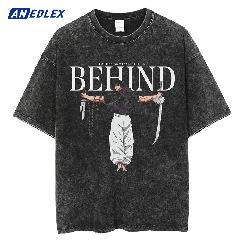 

Men Streetwear Vintage Washed T-shirt Harajuku Anime Graphic Print T Shirts Oversized Summer Casual Loose Tops Tee Shirt