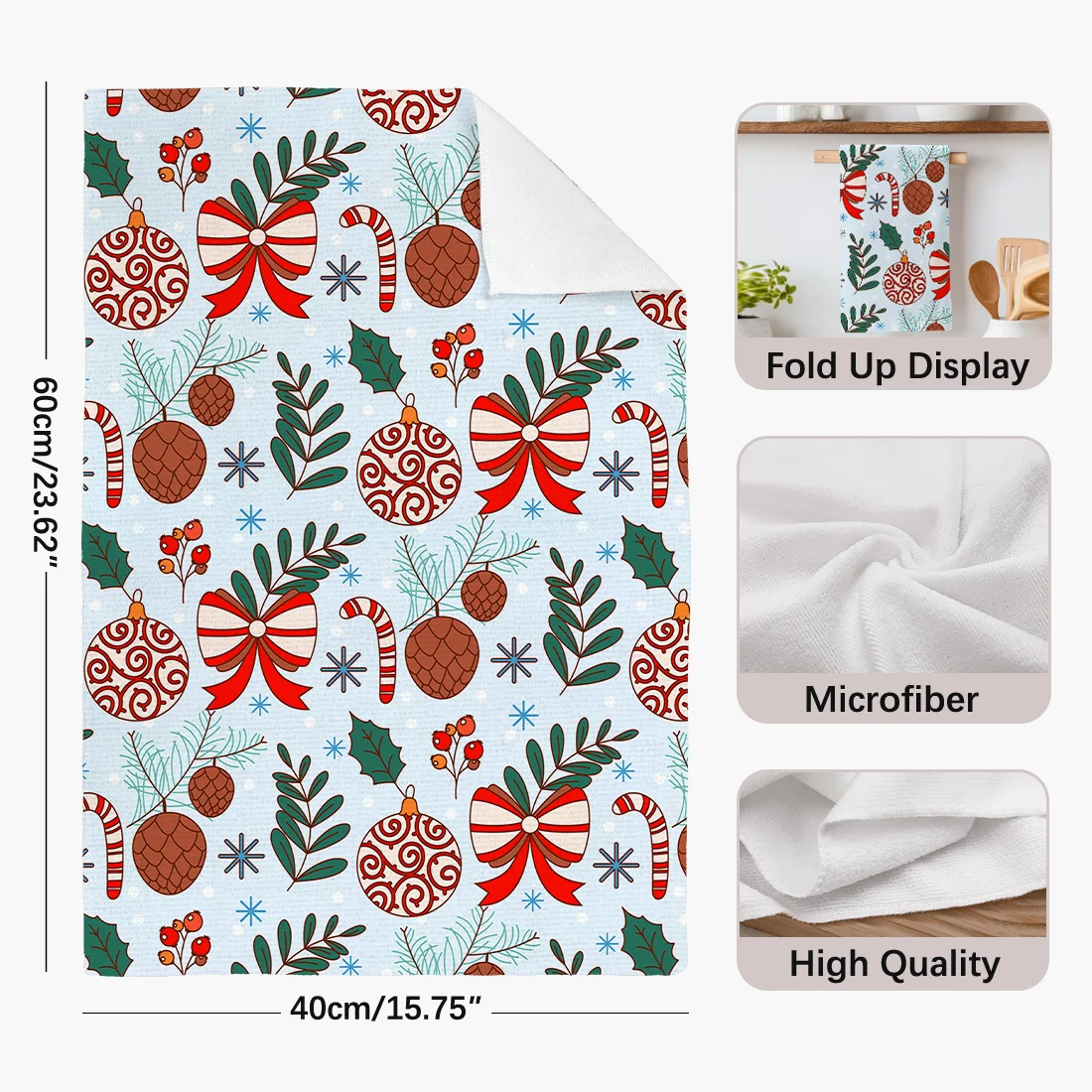 2PCS Christmas Candy Cane Kitchen Towels Dish Towel Dish Cloths Holiday Dry Cloth for Kitchen Christmas Decoration 40x60cm