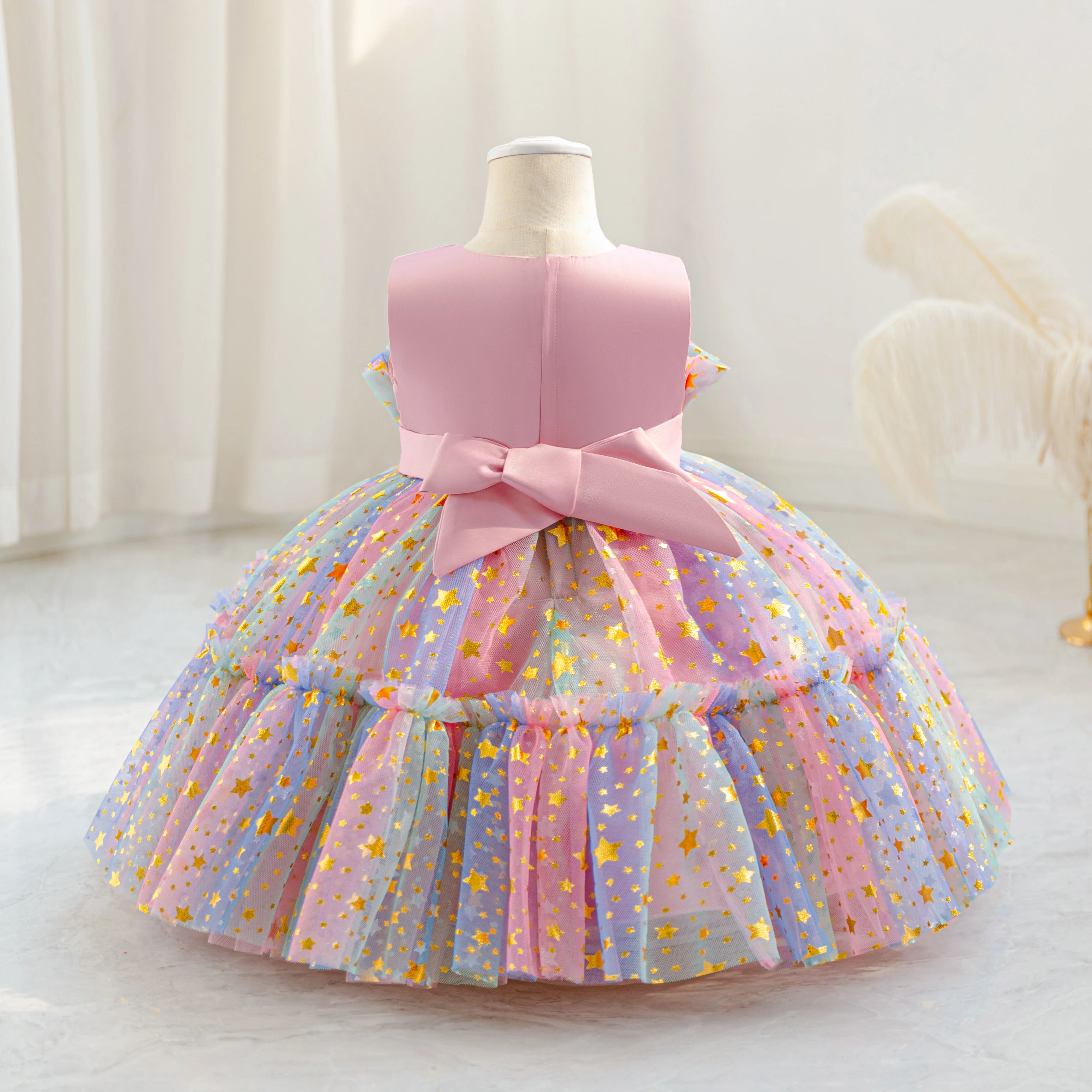 Children's Rainbow Princess Dress Children's Festival Performance Dress Pengpengsha Flower Girl Dress Host One-year-old Dress