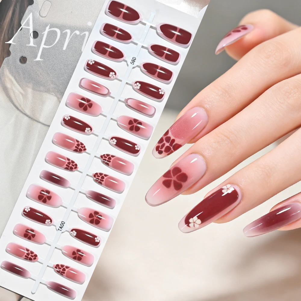 150Pcs Pink Blue Ombre Leopard Polka Dot Fake Nails French Tips Almond Press On Nail Cute Grid Bow Flower Design Flase Fingertip view 4