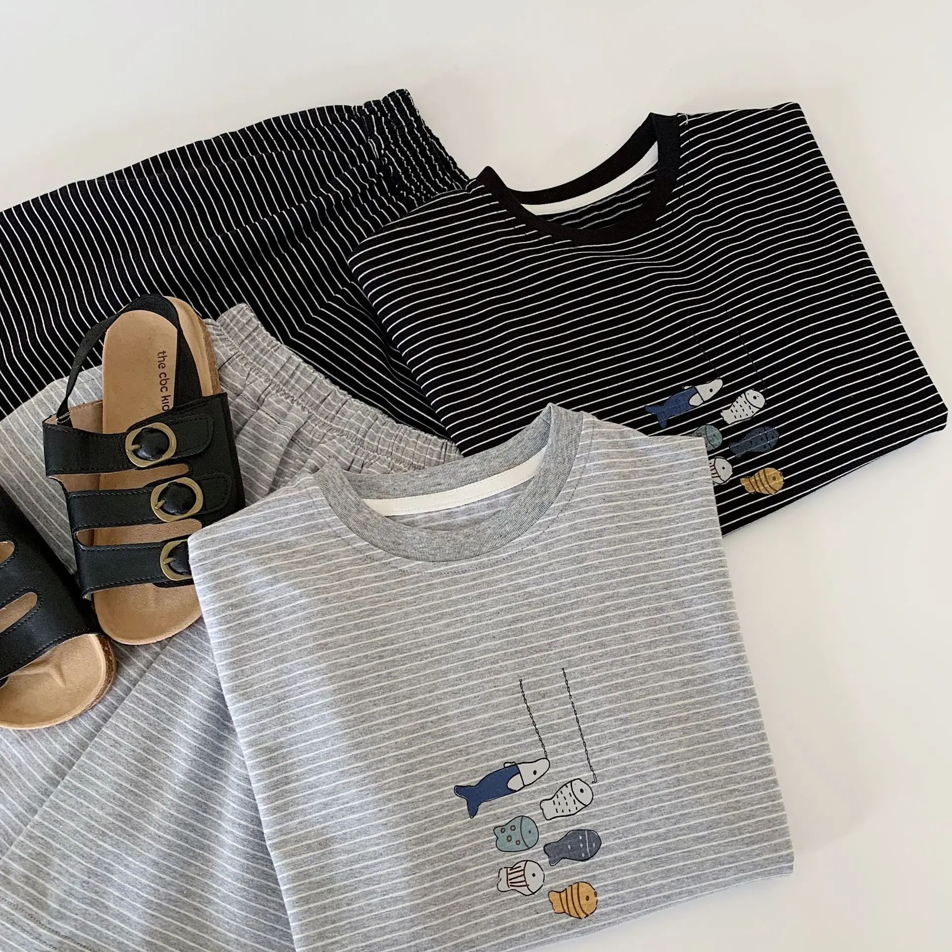 مجموعة الأطفال 2025 صيف جديد بنات بنين مخطط بلا أكمام قطعتين مجموعة ملابس الأطفال مجموعات #3