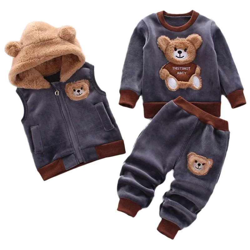 3PCS Winter Autumn Toddler Baby Boys Girls Clothes Baby Sweaters Coat +Pants +Hooded Vest Outfit Set Infant Warm Clothing Suits