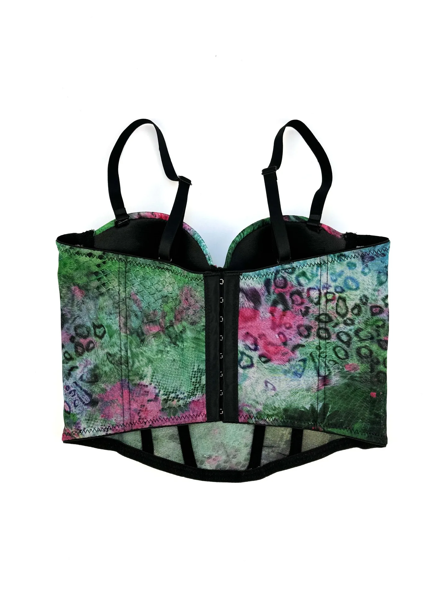 customized women's adult printed suspender with high-end feel wearing strapless sexy fishbone bra sexy lingerie fishnet bodysuit