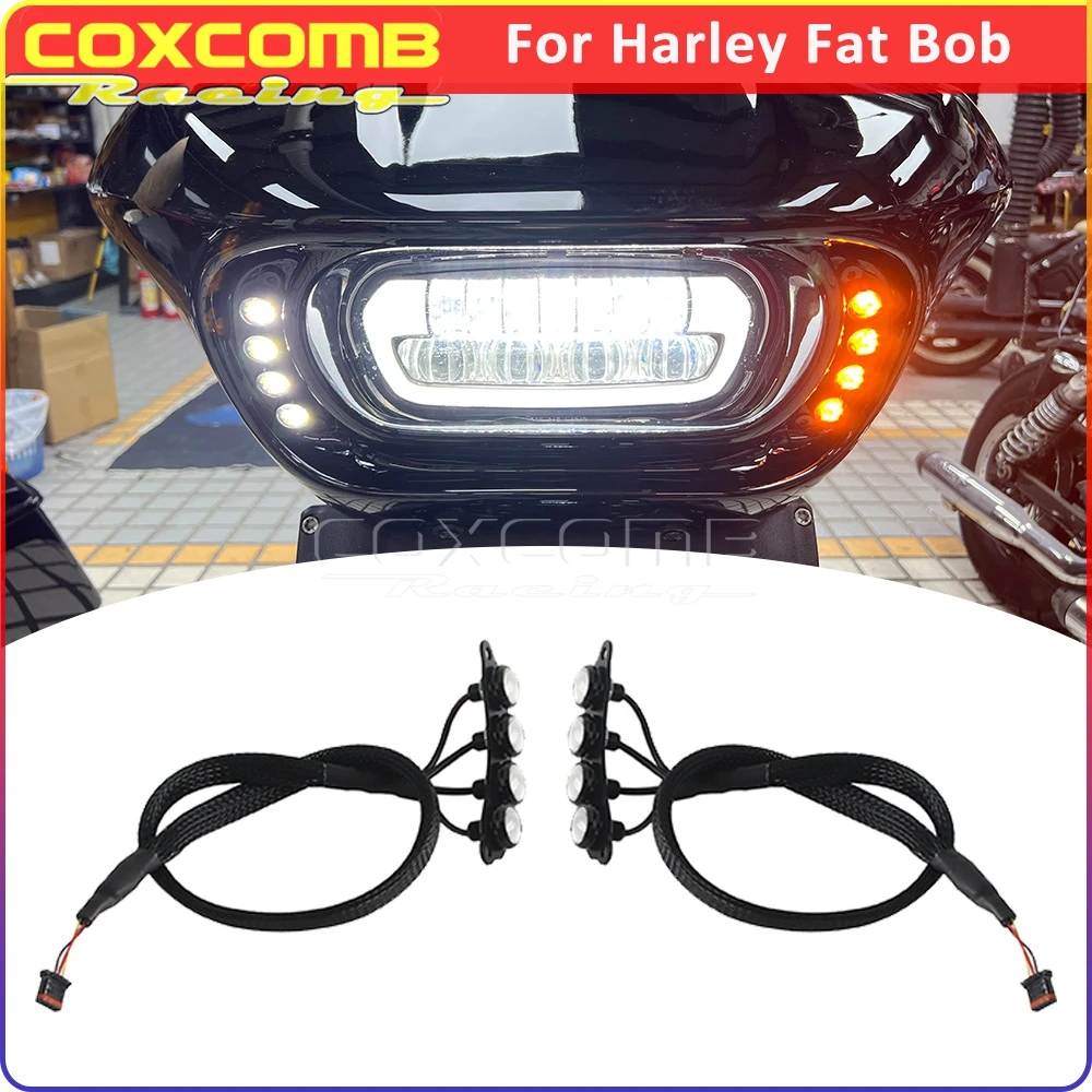 

Янтарный/белый орлиный глаз дневное ходовое освещение DRL мотоциклетные светодиодные поворотники для Softail Fat Bob FXFB 114 FXFBS 2018-2024