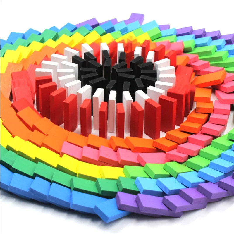 300-teiliges Domino-Baustein-Set für Kinder mit Farbklassifizierung, Regenbogen-Holz, frühes Spiel, Lernspielzeug für Kinder