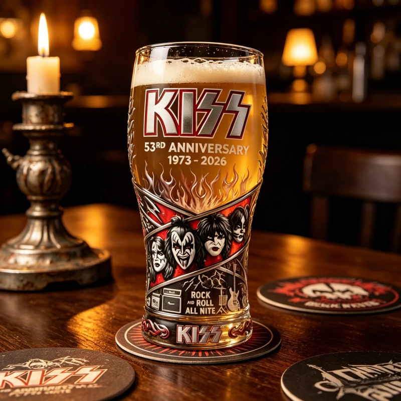 KISS Band 53rd Anniversary 1973-2026  Retro KISS Band Drinking Glass Heavy Metal Style Tumbler for Fans & Daily Use
