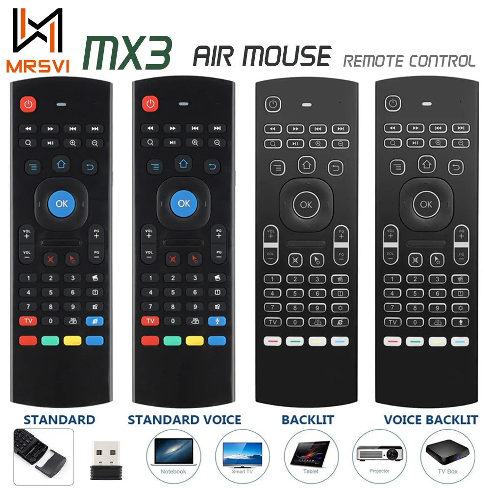 Bezprzewodowa mysz pneumatyczna MX3 2,4 GHz Mini klawiatura z podświetlanym głosem Pilot zdalnego sterowania IR do nauki na PC Android TV Box