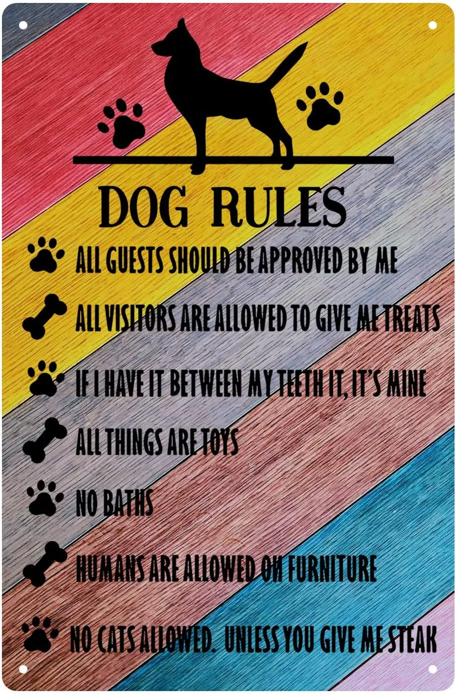 Dog Sign Funny Rules Tin Novelty Wall Art Decoration Humorous Metal -aluminum