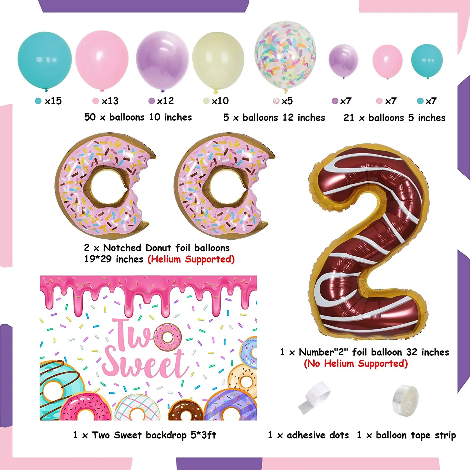 Imagem -02 - Joymemo-contexto Macaron Balão Garland Arch Kit Donut 2nd Birthday Party Decorações Número Foil Balloon For Girl Doce