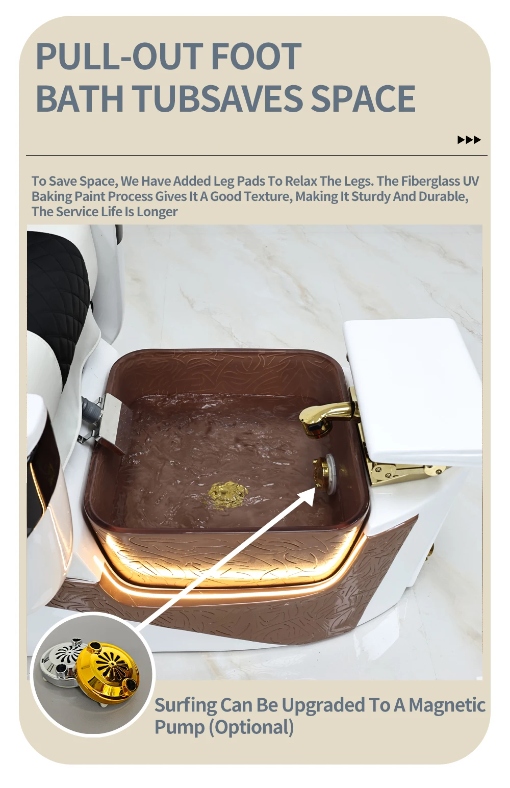 Pediküre-Stuhl Luxus-Spa Maniküre Verstellbare Massagestühle für Schönheitssalon Nagelstudio Maßgefertigter 3D-Display-Ladenlayout-Effekt – Detail 7
