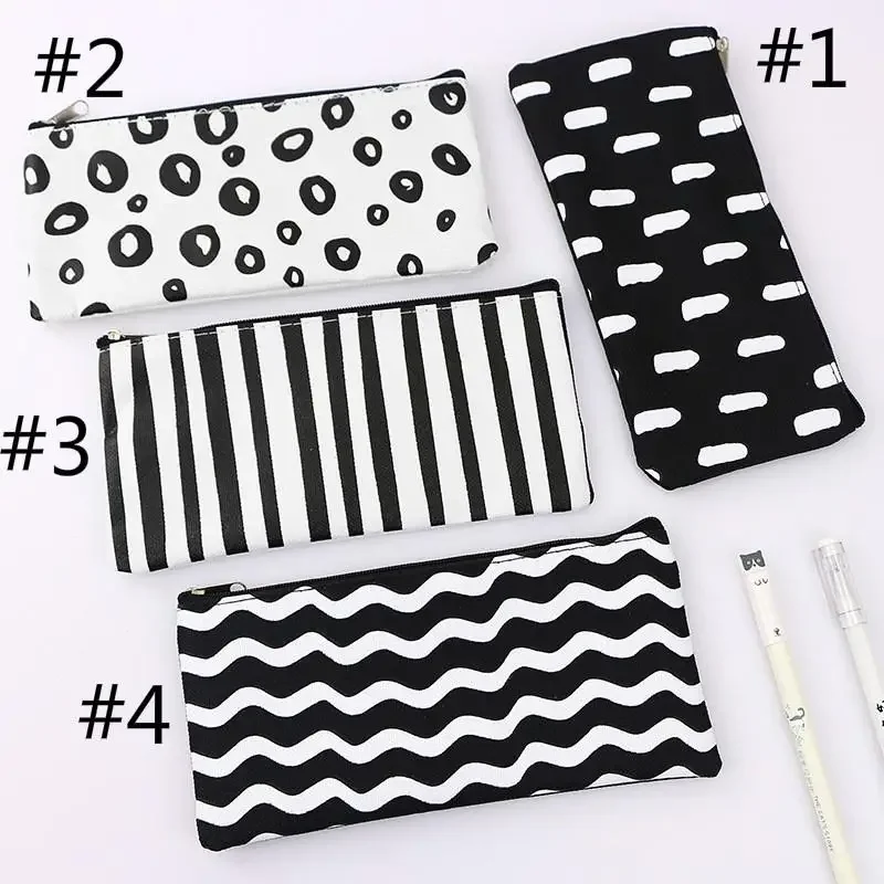 Simple Black and White Wavy Striped Pencil Case Creative Oxford Cloth