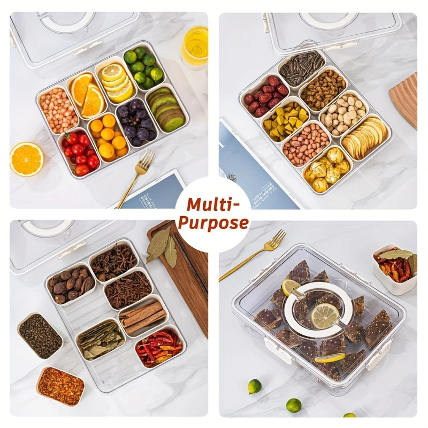 Divided Serving Tray with Lid and Handle--Snackle Box Charcuterie Container for Portable Snack Platters - Clear Organizer for Ca
