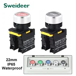 22mm Button Switch Waterproof Momentary Self Reset Self Locking Flat Head Start Stop Arrow Symbol Power Push Button Switch 10A