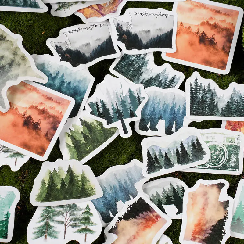 Etori Life 46pcs PVC Creative Art Wonderland Forest Collage Rich Patterns Student DIY  Laptops,Stationery Decoration Stickers